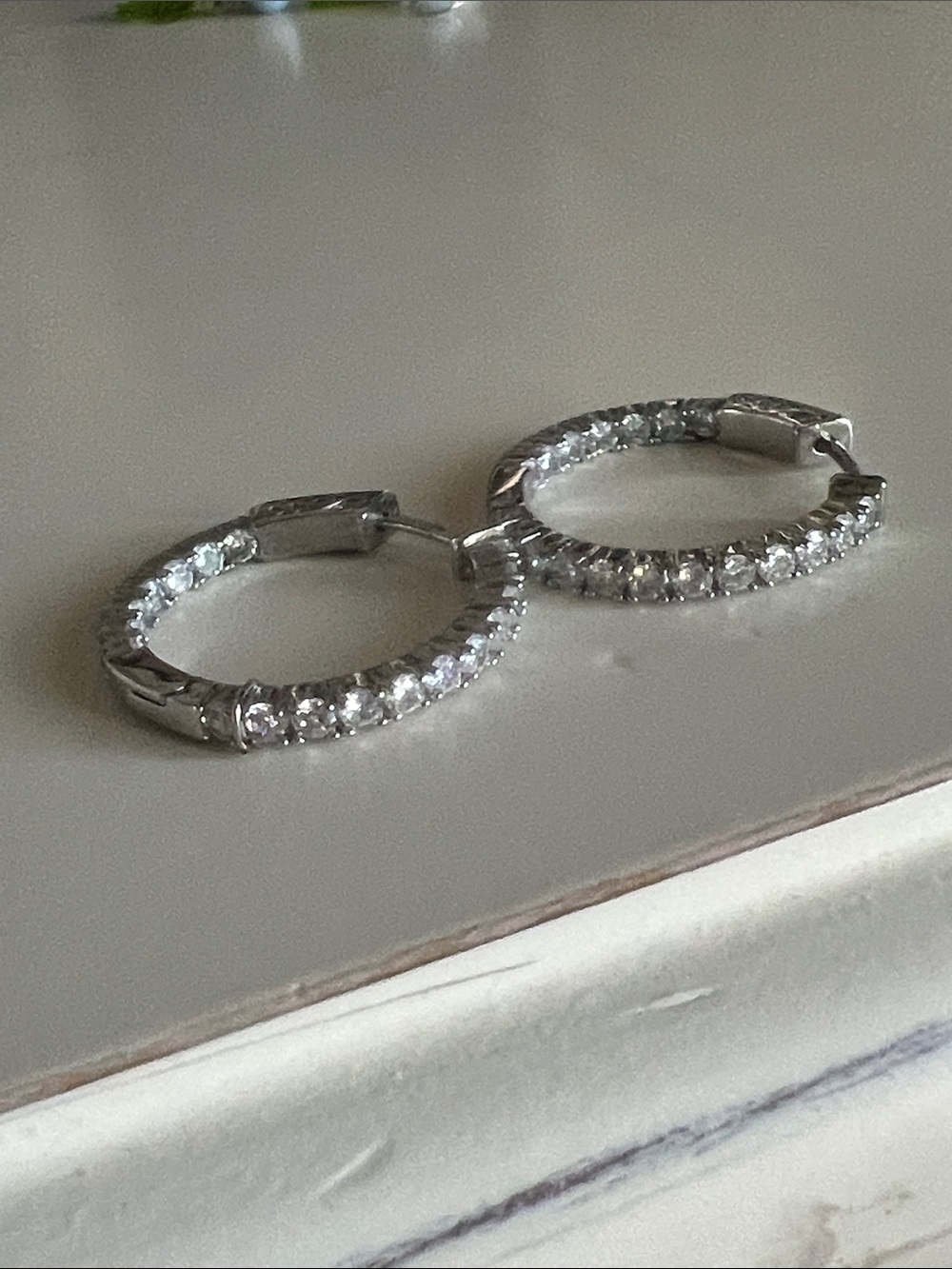 Crystal Pave Silver Hoop Earrings - Silver